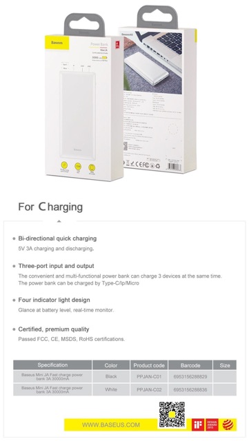 Pin sạc dự phòng 20.000mAh - 30.000mAh BASEUS MINI JA chính hãng mới nguyên Seal