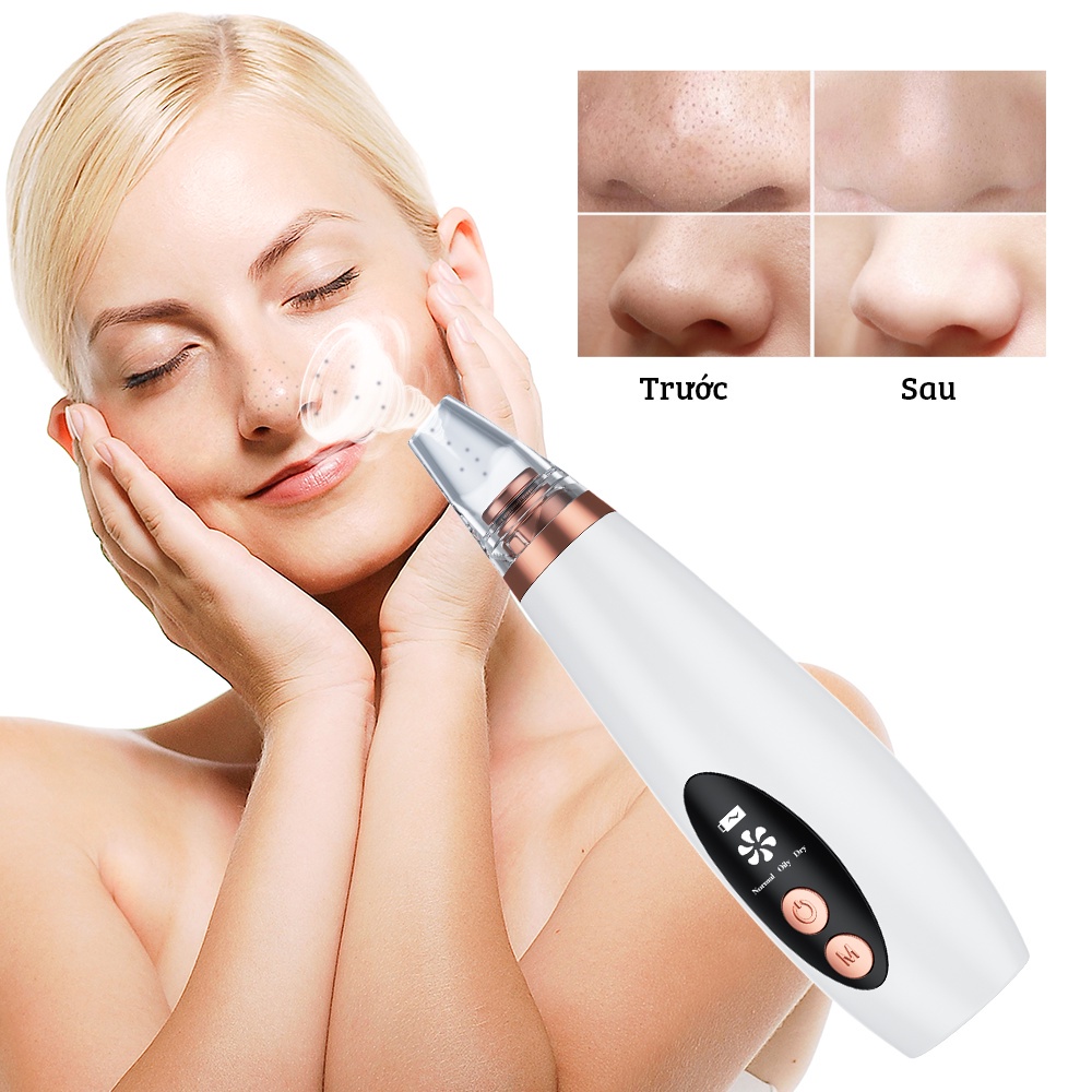 Dụng cụ làm sạch lỗ chân lông hút bã nhờn, Máy hút mụn cám mụn đầu đen kèm 6 đầu hút