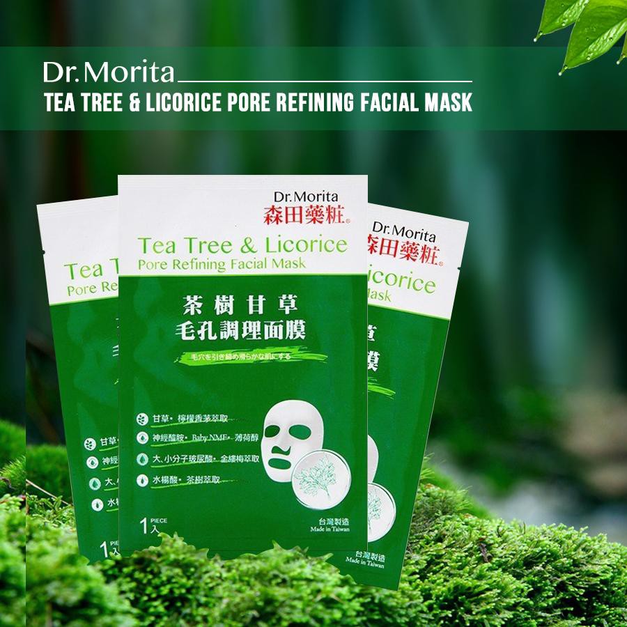 Hộp 7 Mặt Nạ giảm Mụn Chiết Xuất Tràm Trà &amp; Cam Thảo Dr. Morita Tea Tree &amp; Licorice Pore Refining Facial Mask 30g x 7