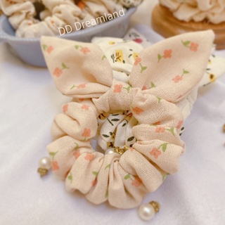 Scrunchies Cột Tóc Tai Thỏ Hoa Nhí