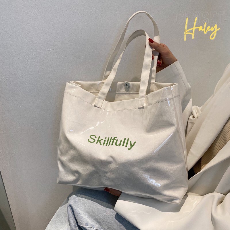 Túi vải tote trong suốt chữ Skillful đeo vai thời trang phong cách Hàn Quốc- Hazi thời trang Unisex