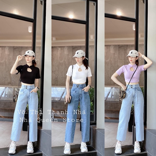 Áo kiểu khoét ngực cổ cao đính ngọc