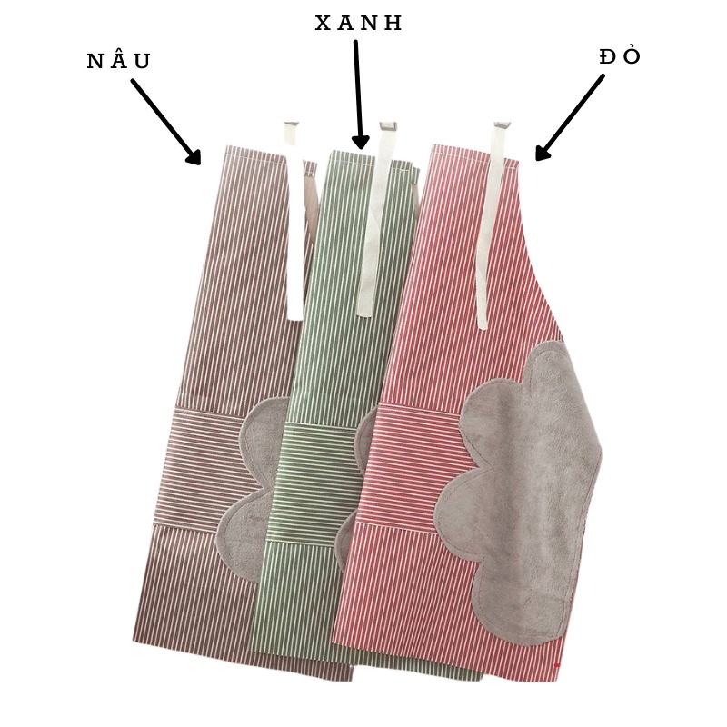 Tạp Dề Nấu Ăn Vân Kẻ Sọc Chống Thấm Nước Có Túi Để Điện Thoại Và Lau Tay Tiện Lợi Bên Hông
