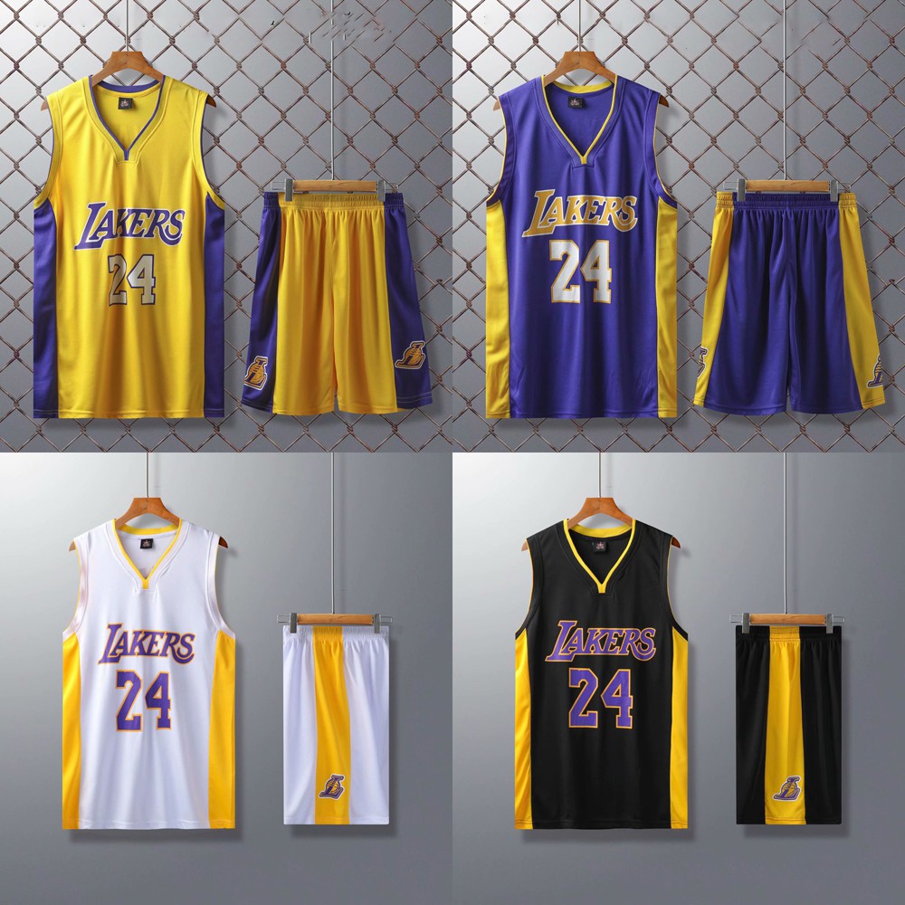 Bộ Quần Short + Áo Bóng Rổ Cổ V In Số 24 Đội Tuyển Nba Los Angeles Lakers