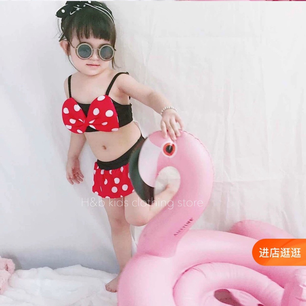 Bikini Cho Bé Gái 3 Chi Tiết Mẫu Đỏ Chấm Bi 0-5 Tuổi  QB06
