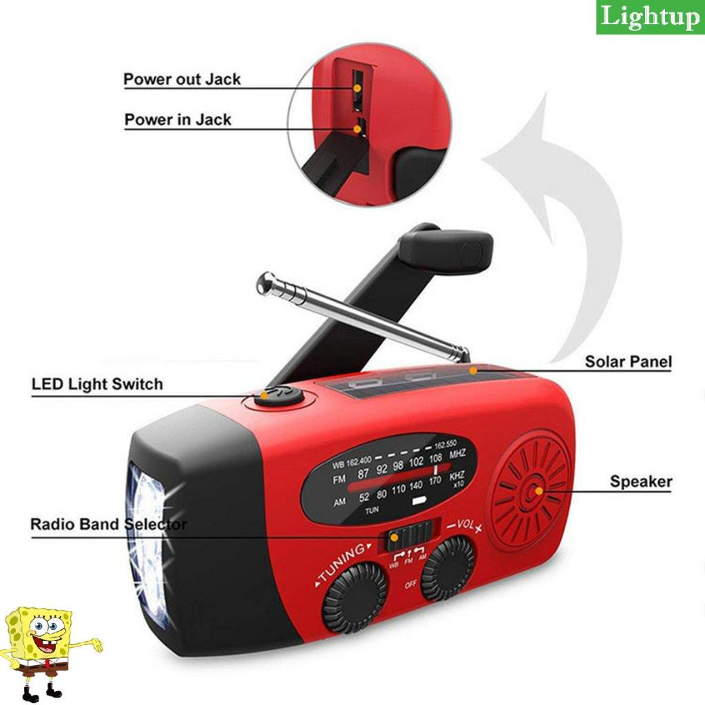 Đài phát thanh năng lượng mặt trời có thể bảo vệ Tay quay Dynamo được hỗ trợ thời tiết Đèn pin LED radio