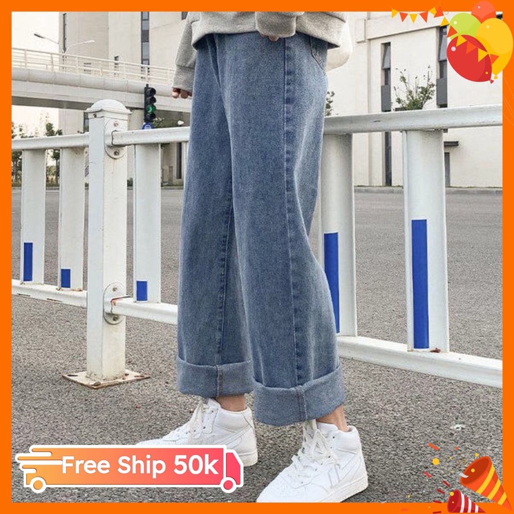Quần jean nữ ống rộng JR28 Blacknanano, quần bò xuông lưng cao dáng suông dày dặn