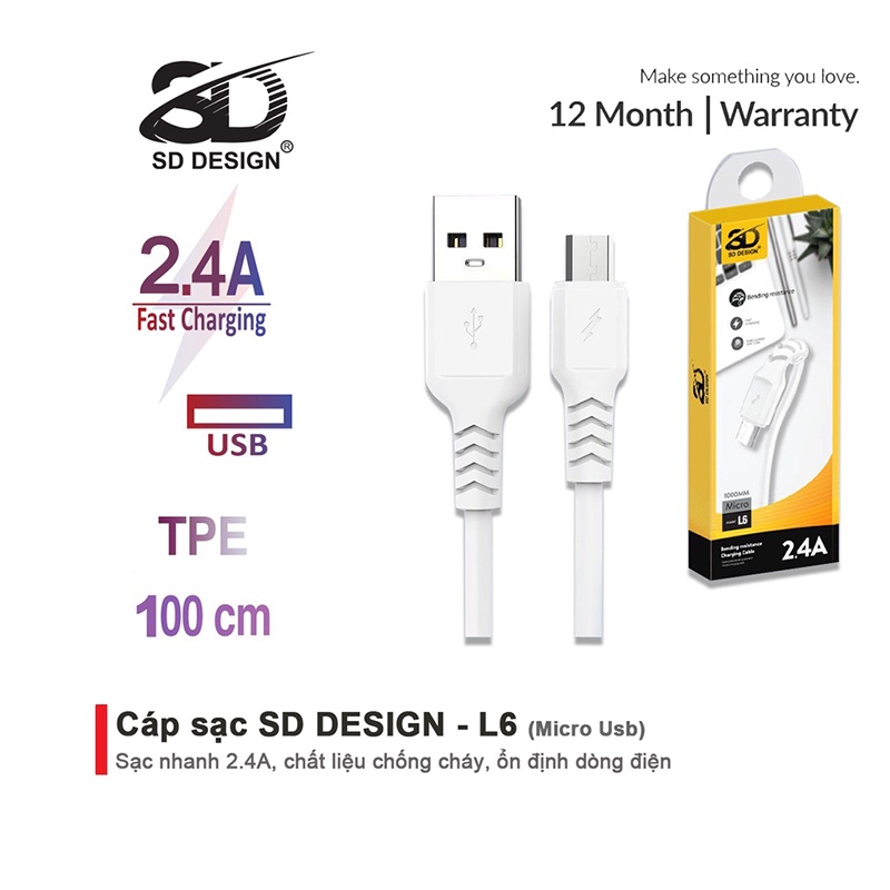 Cáp Sạc L6 chính hãng SD DESIGN sạc ổn định cho điện thoại - Mango_Ovil