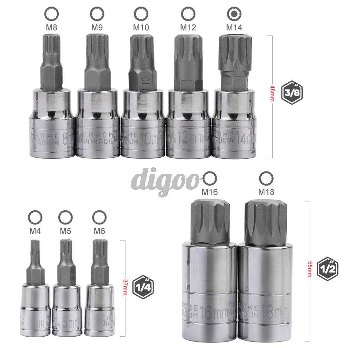 Set 10 Đầu Nối Ổ Cắm 4-18mm 12 Điểm Chuyên Dụng