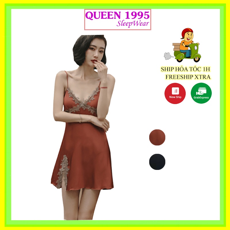 Váy Ngủ Lụa Phối Hoa Trước Ngực QUEEN 1995 gợi cảm QCCC mã T.VH