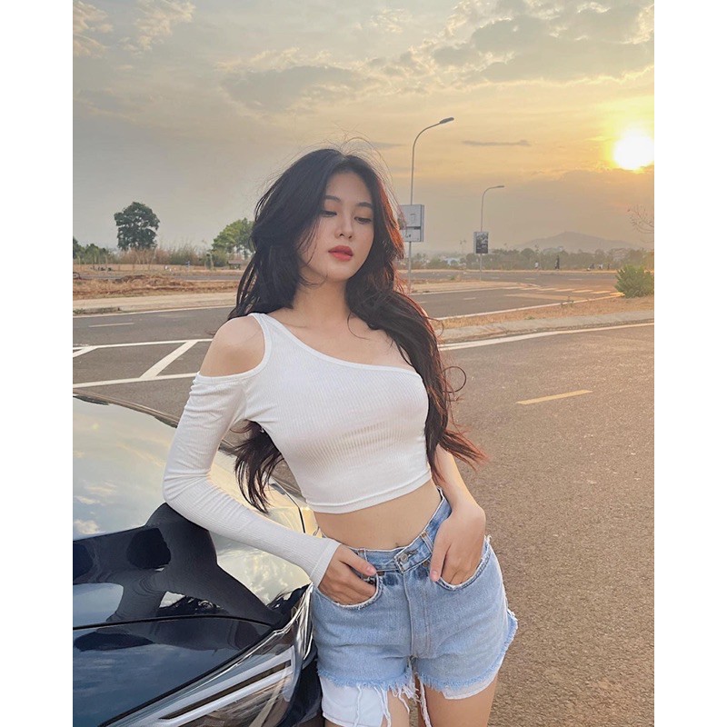 Áo Croptop 1 Tay Khoét Vai Tay Dài Hiệu Hh.Vintage [ ẢNH THẬT 100%