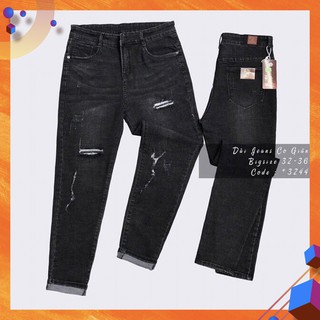 [Size 32-36] Quần Jeans Nữ Xám Đen Vá Rách - Co Giãn Mạnh, Lưng Cao