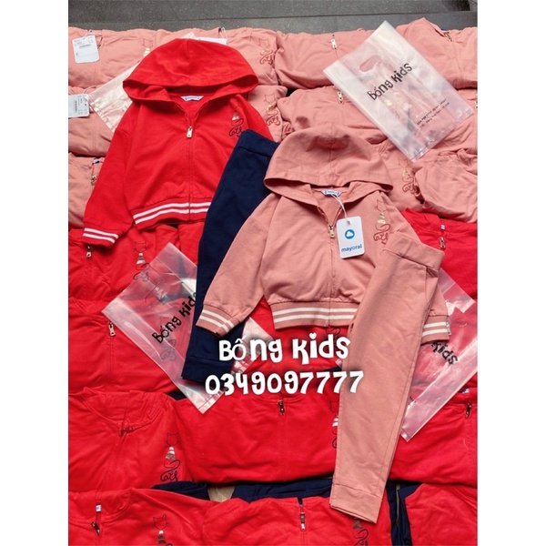 Bộ Nỉ Kéo Khoá Hoodie Bé Gái In Mèo MOR