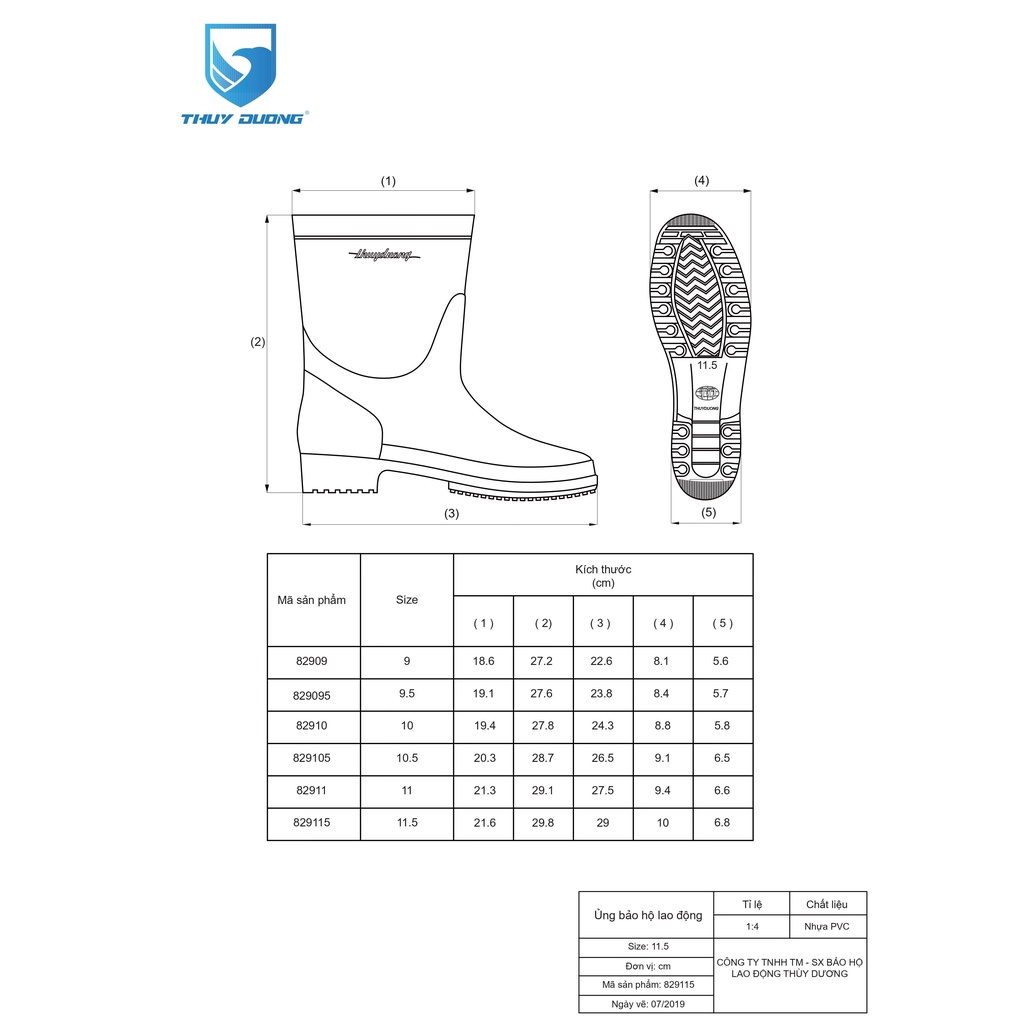 Ủng lội nước màu đen chất lượng cao Thùy Dương size nữ, PVC