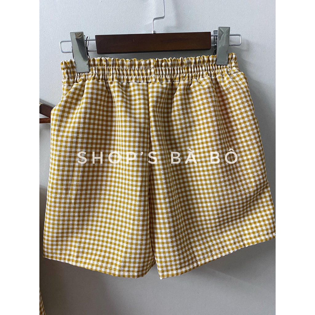 Set bí áo hai dây, quần ngắn có túi, họa tiết sọc caro cho nữ mặc nhà, mặc đi chơi màu siêu đẹp