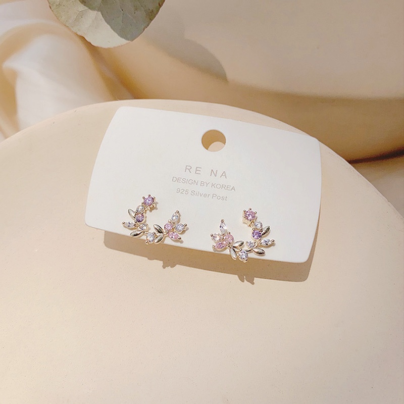 Bông tai MANYUE kiểu chữ C hình hoa đính đá zircon phong cách Hàn Quốc dễ phối đồ thời trang cho nữ