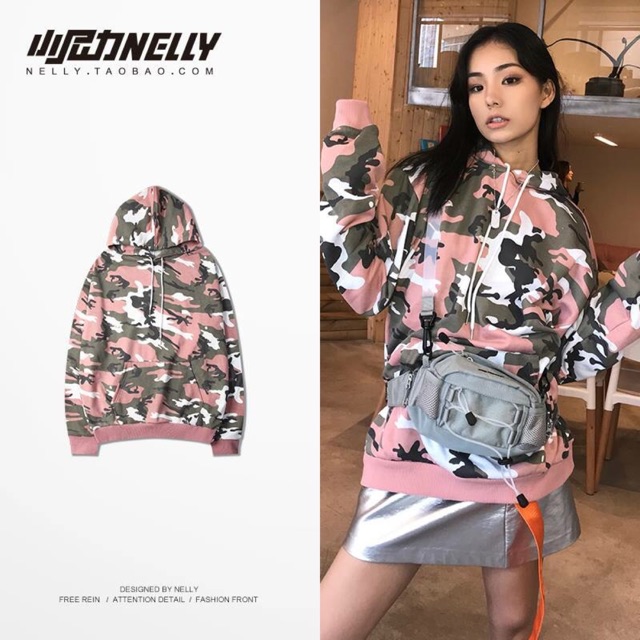 Hoodie camo nelly hồng
