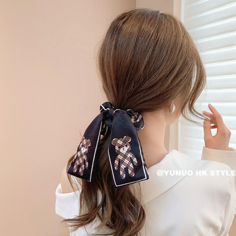 Cột tóc scrunchies hàn quốc họa tiết gấu và sọc cực xinh Tiluca S51