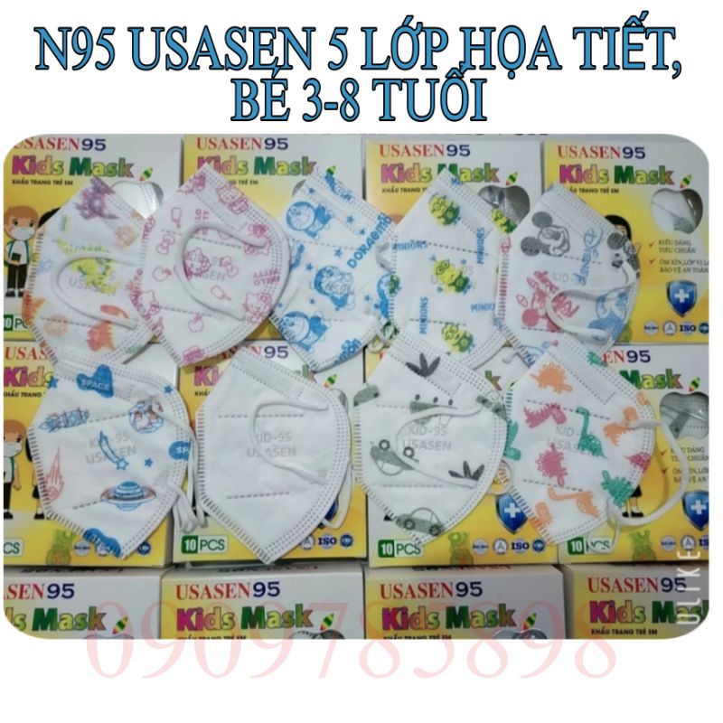 [Hộp 10 cái] Khẩu Trang Trẻ Em N95 Usasen 4 Lớp Kháng Khuẩn, Phù Hợp Cho Bé 3-8 Tuổi (có chứng từ Y Tế)