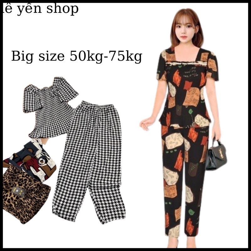 Bộ dập ly quần dài cho nữ, đồ bộ nữ dập ly vải mango hoạ tiết từ 45 đến 75kg