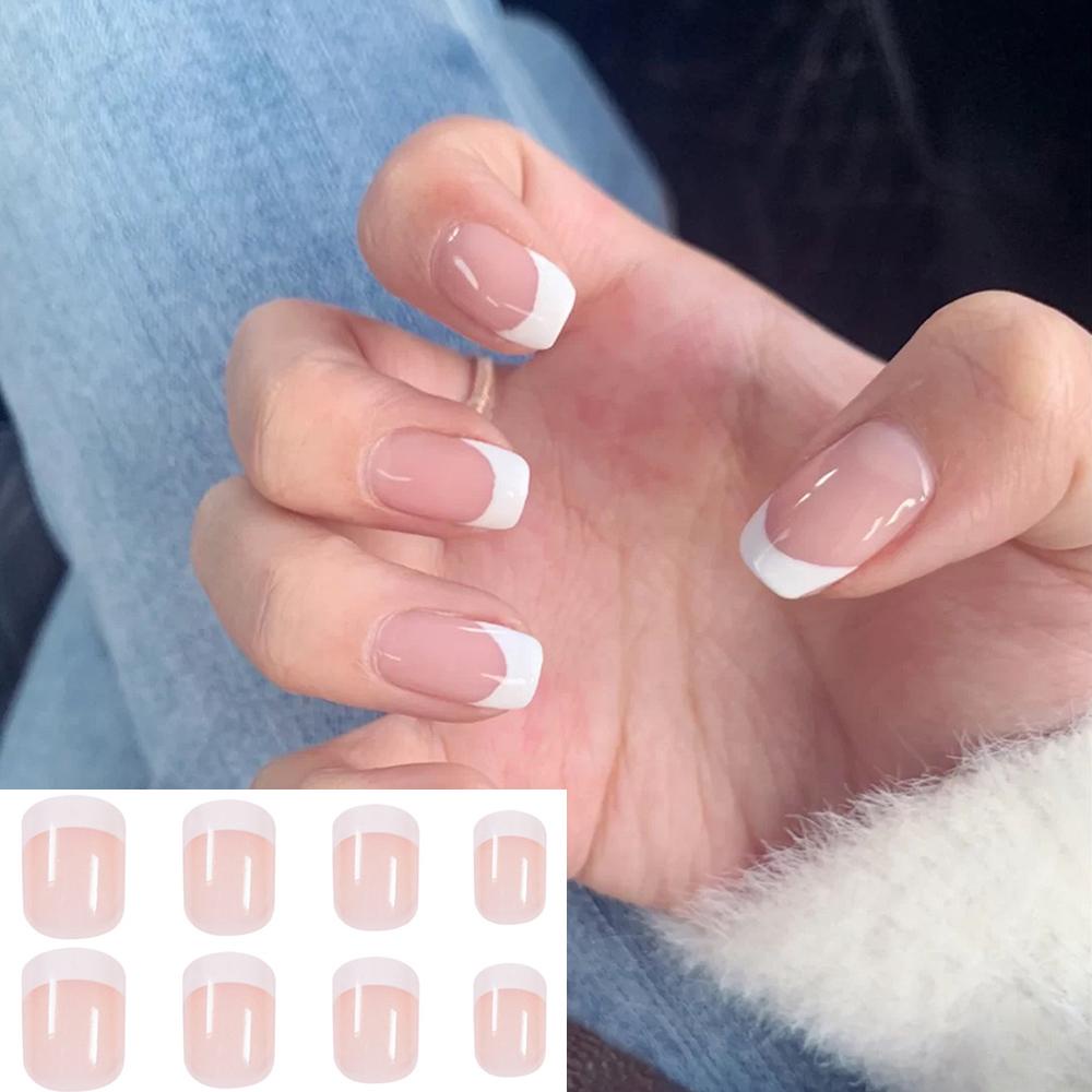 Bộ 24 Móng Tay Giả Ngắn Che Phủ Toàn Diện Tháo Rời Được Kiểu Pháp