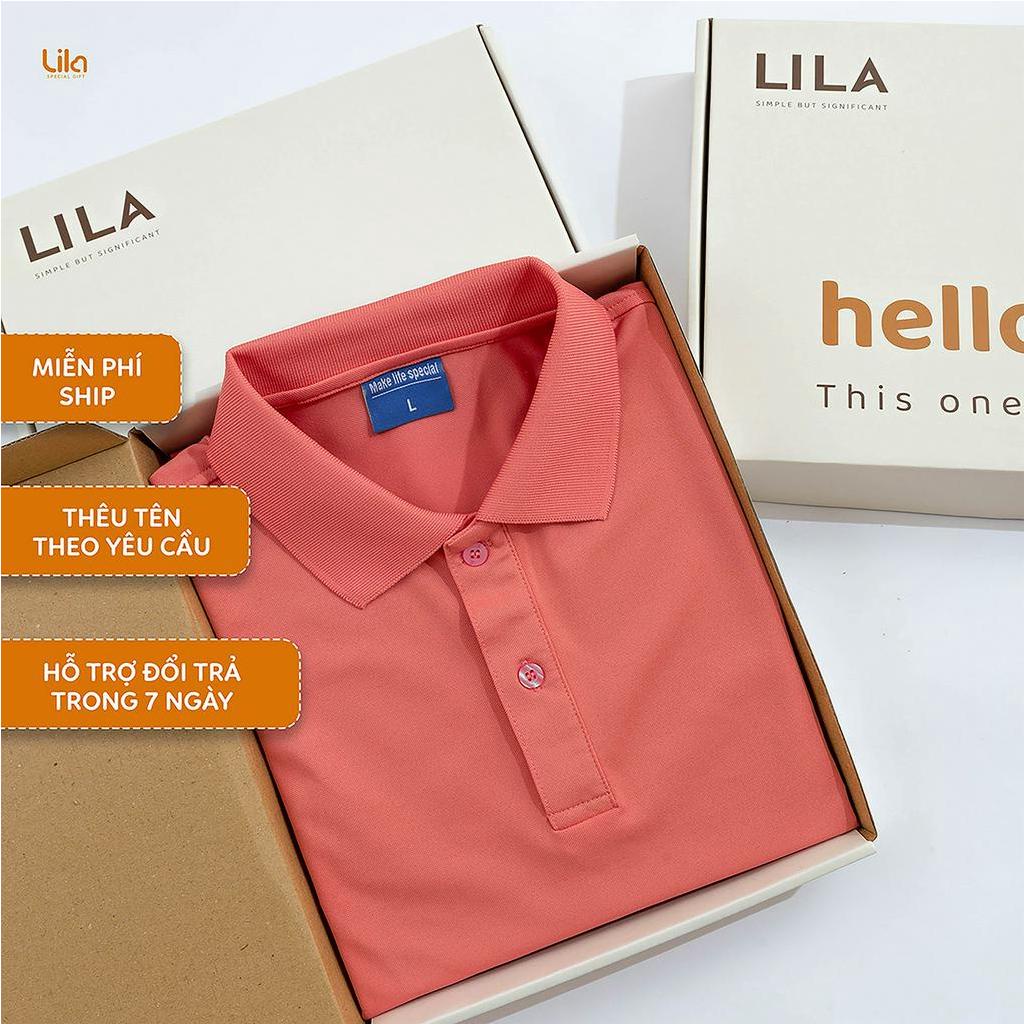 Áo POLO nam nữ đôi THÊU TÊN màu HỒNG vải cá sấu COTTON giữ form bền bỉ, chống nhăn, thời trang áo đôi - LILA