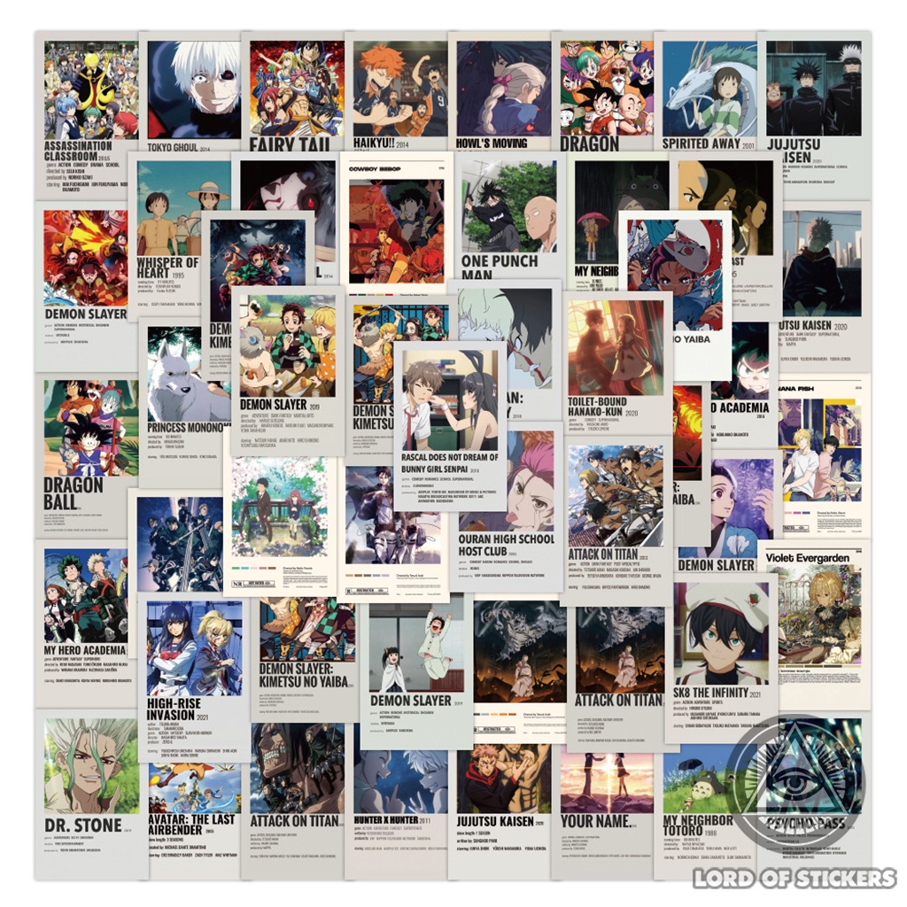 Set 250 Hình Dán Sticker Truyện Tranh Anime Manga Tổng Hợp Phong Cách Retro Poster Trang Trí Mũ Nón Bảo Hiểm, Laptop, Sổ