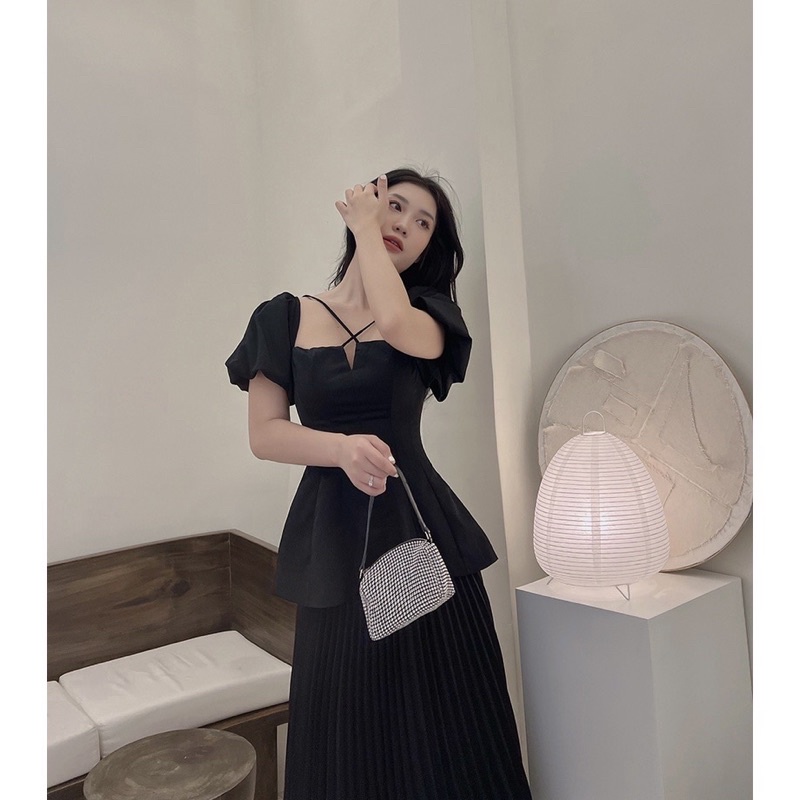 ÁO THIẾT KẾ CAO CẤP CHIẾT LY EO TÔN DÁNG VÒNG 2 MIX DÂY CHÉO CỔ SEXY, CUỐN HÚT CÓ SẴN MÚT NGỰC TIỆN LỢI SUN FAHIOƠ