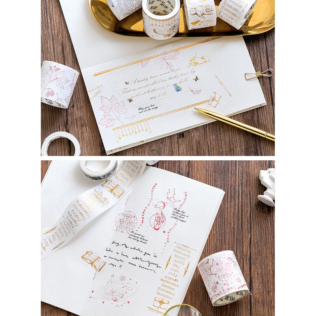 Set 2 cuộn băng dính washi tape nhũ trang trí planner WST130