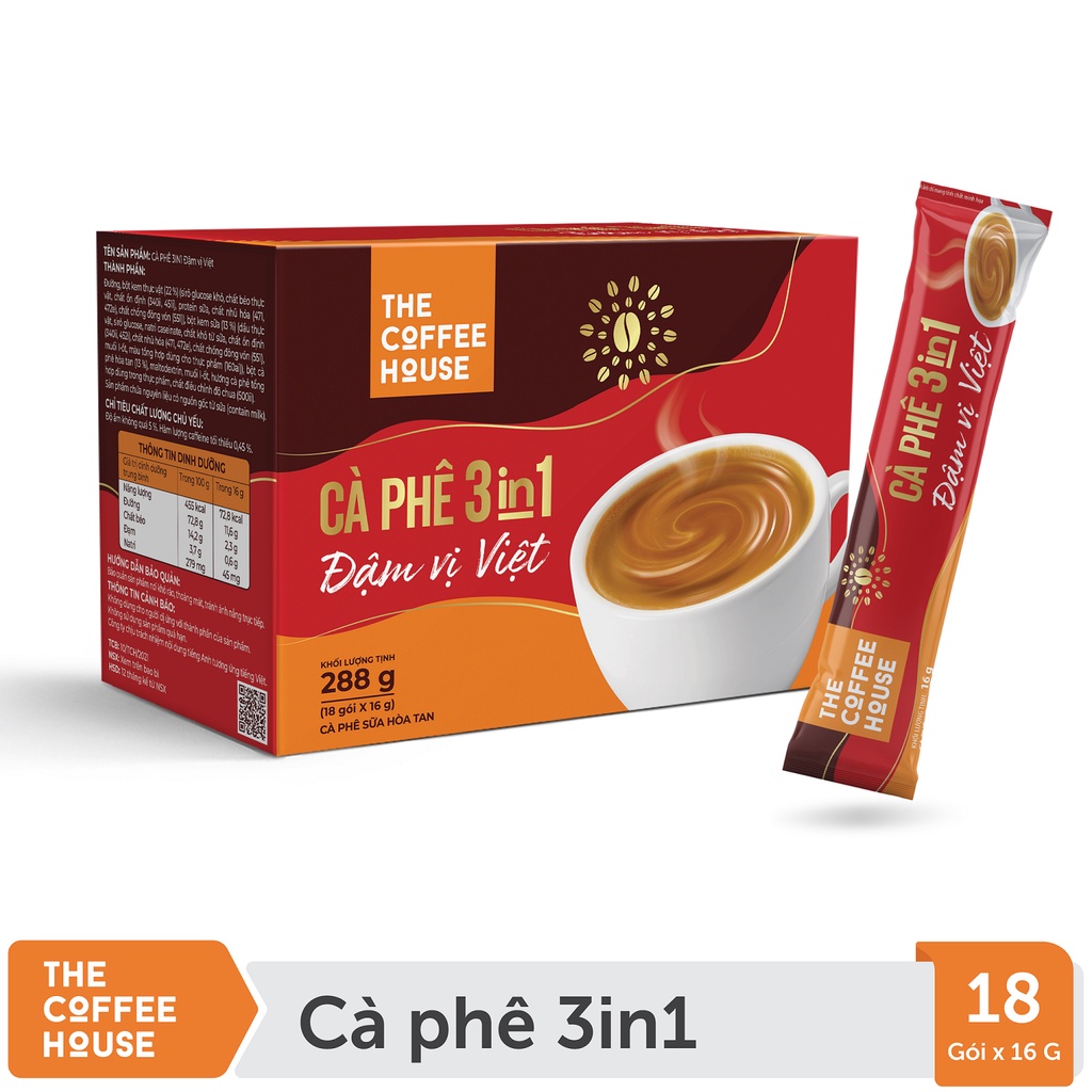 Cà phê sữa đá hòa tan The Coffee House Đậm vị Việt - Hộp 18 gói x 16gr