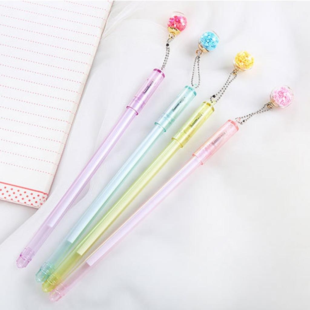 Bút Nước Mực Gel Cute EDUSKU Mặt Dây Chuyền Quả Cầu Pha Lê Điều Ước Dễ Thương