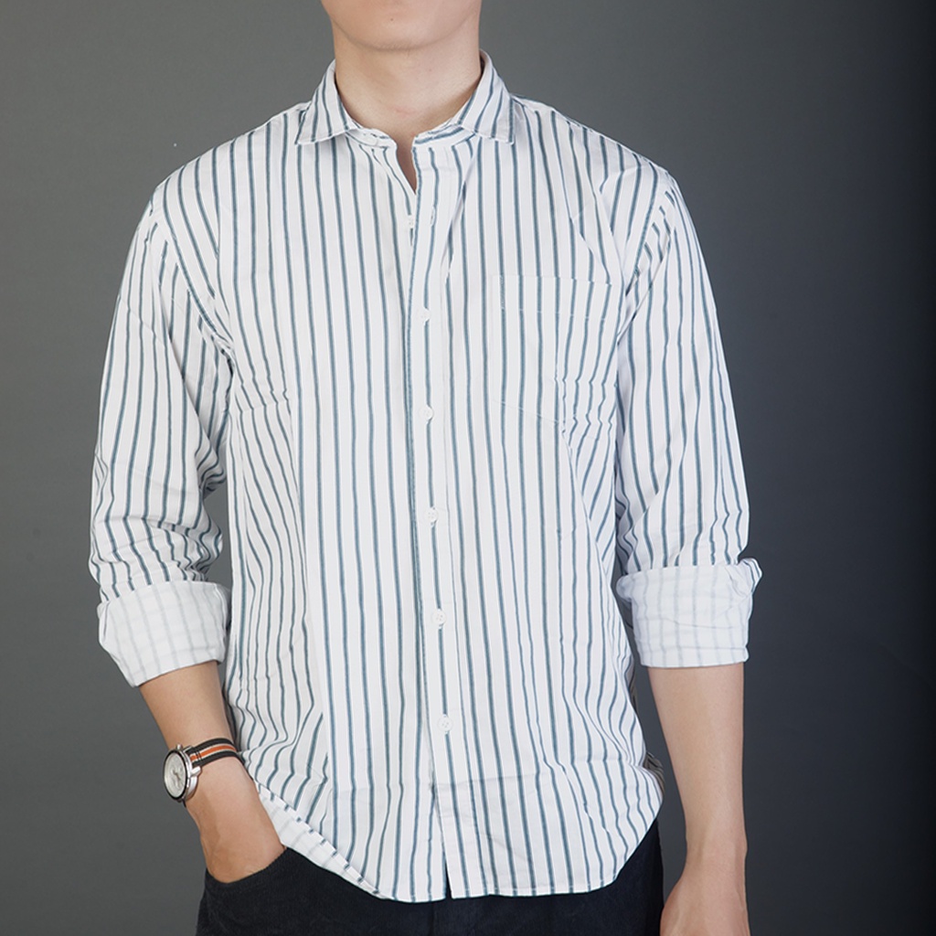 Áo Sơ Mi Nam Sọc Đen Trắng GU CHẤT Phong Cách Hàn Quốc Vải Cotton GUSM01