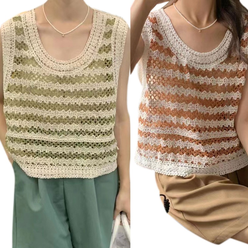 Áo Sweater Dệt Kim Sát Nách Phối Lỗ Lưới Thời Trang Trẻ Trung