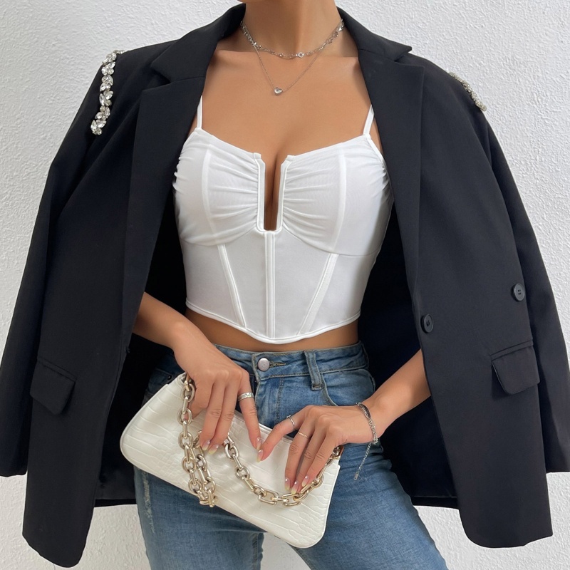 Áo Lưới Lửng Hai Dây Cổ Chữ V Khoét Sâu Gợi Cảm Cho Nữ