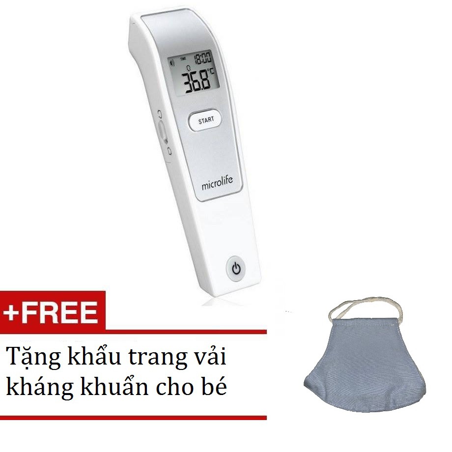 Nhiệt kế hồng ngoại đo trán Microlife Fr1mf1 - đo 1s - Tặng kèm 1 khẩu trang vải kháng khuẩn