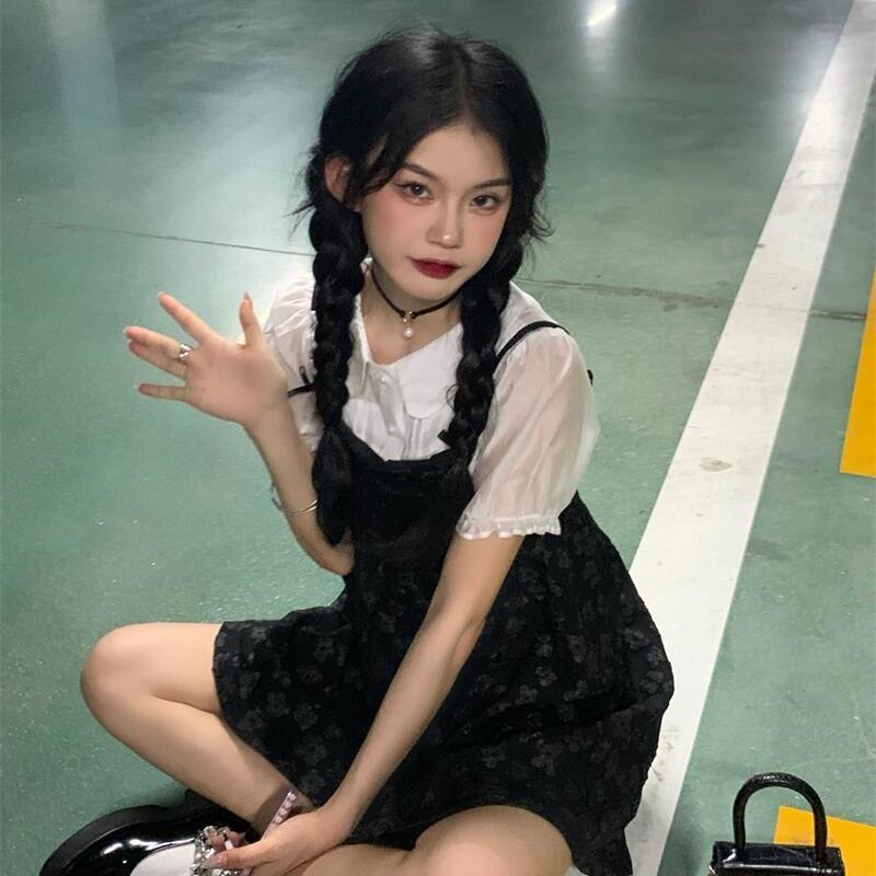 Bộ Áo Tay Phồng + Chân Váy Lưng Cao Họa Tiết Hoa Phong Cách retro Pháp Thời Trang Mùa Hè