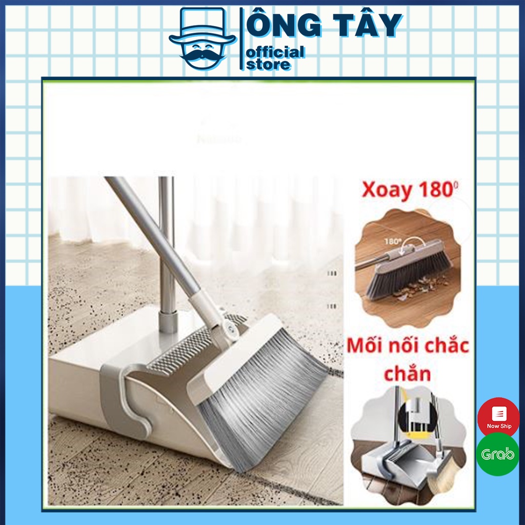 Chổi nhựa quét nhà thông minh kèm hót rác cán dài gấp gọn tiện dụng