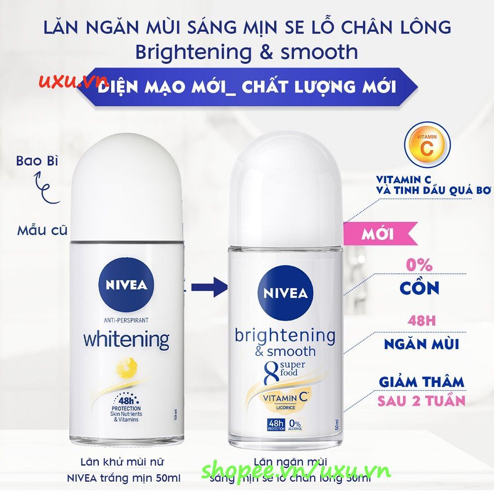 Lăn Khử Mùi Nữ 50ml Nivea Làm Trắng Và Mịn Da Brightening & Smooth, Với uxu.vn Tất Cả Là Chính Hãng.