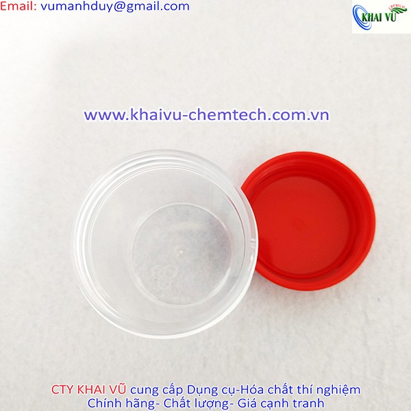Combo 20 Lọ nhựa PS (trắng trong, tinh khiết) đựng mẫu thí nghiệm, sinh phẩm 55ml nắp đỏ