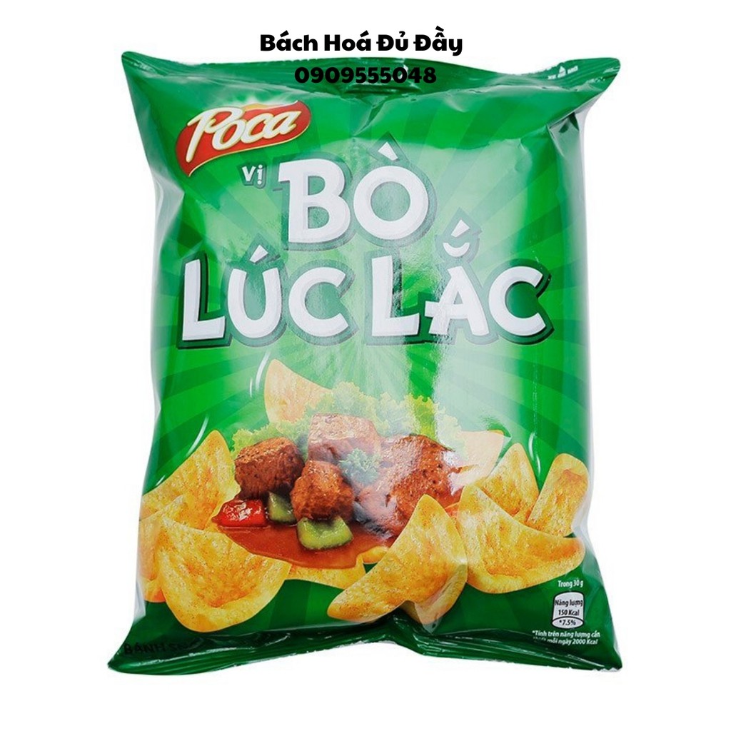 Bánh snack Poca nhiều loại, Bò lúc lắc, Tôm hùm nướng, Bánh phồng tôm, Mực Lăn muối ớt, Bắp ngọt xốc bơ, Que giòn Poca..