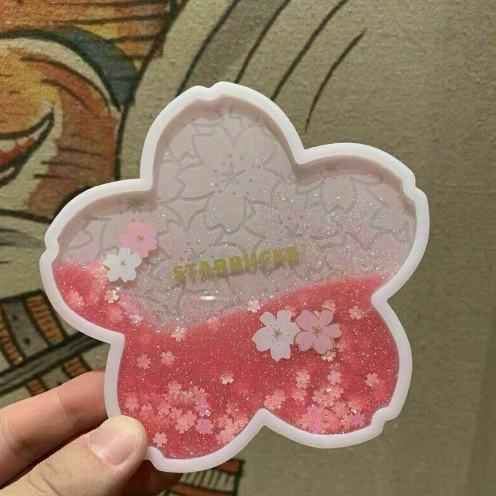 STR Starbucks romantic pink sakura blossom coffee cup coaster quicksand cup mat