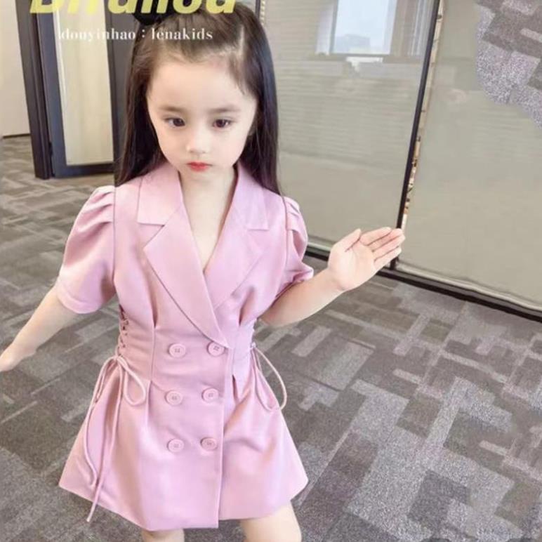 Váy bé gái phong cách Hàn quốc, size 9-28kg dáng vest có dây đan 2 bên hông cực sành điệu Hongvibaby