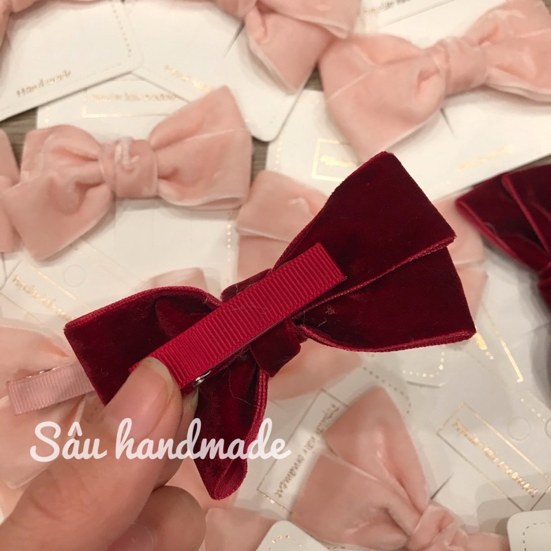 Kẹp tóc nơ nhung handmade cho bé