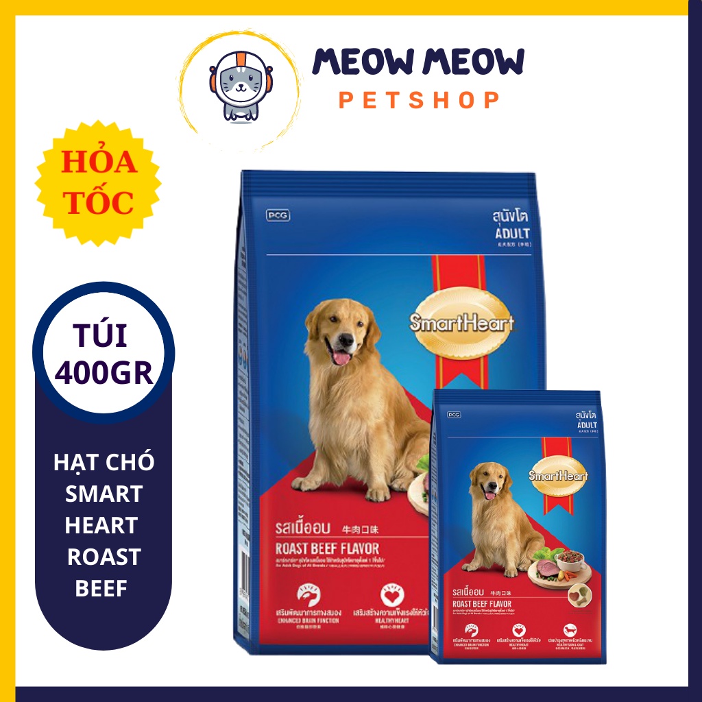 Hạt cho chó SmartHeart vị bò nướng Roast Beef Flavor | Túi 400Gr | Hạt dinh dưỡng dành cho chó trưởng thành.