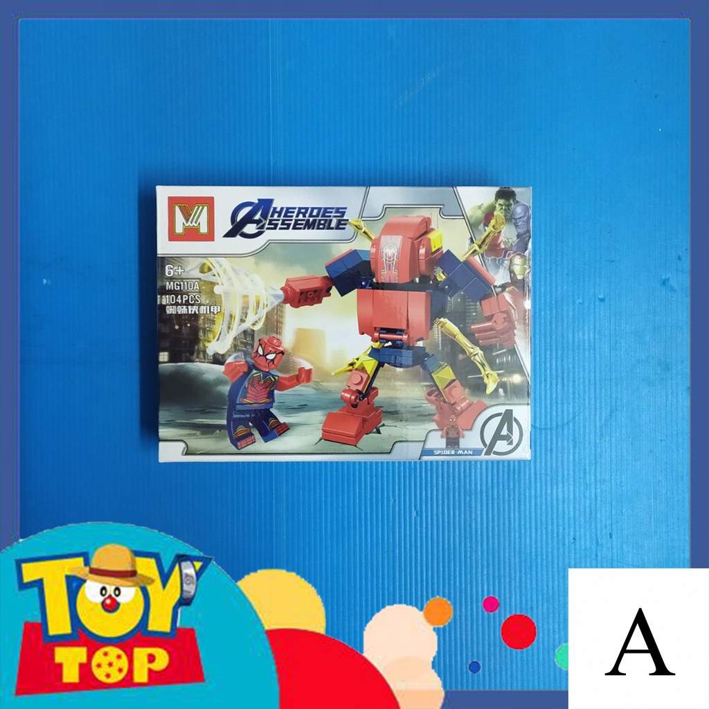 [Một con] Xếp hình ghép robot mech Marvel mini Spider man, Iron man , Hulk , Thanos MG110