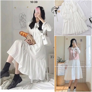 Váy babydoll tay nơ & cổ bẻ