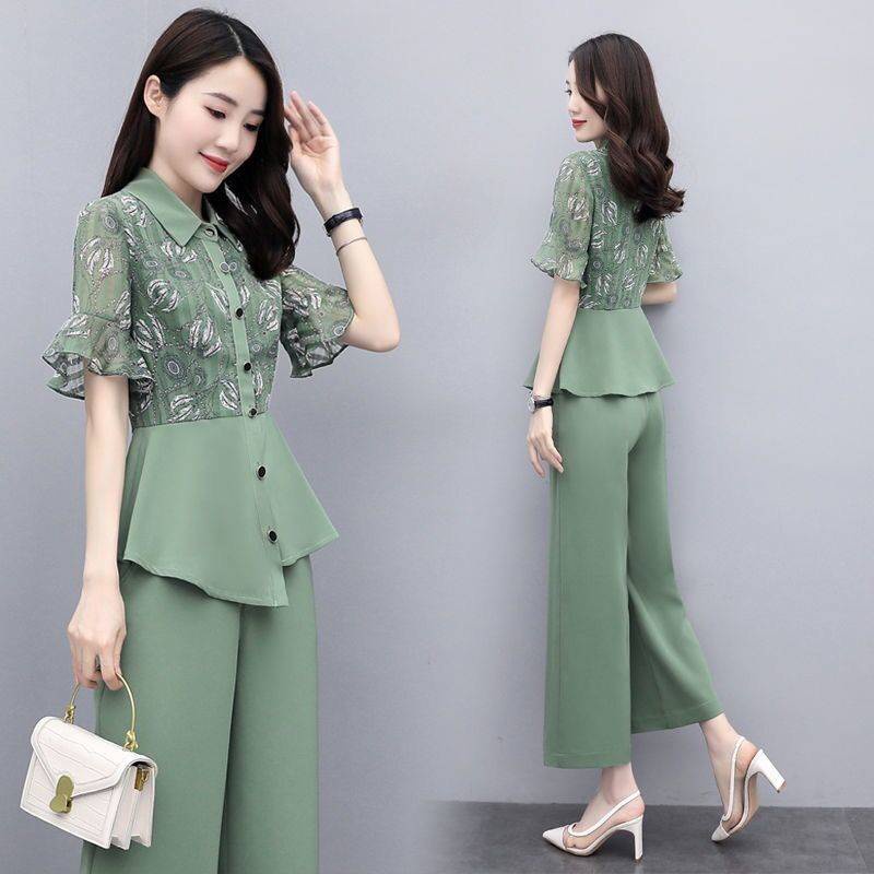 Set Áo Quần Ống Rộng Thời Trang Mùa Hè Dành Cho Phụ Nữ Trung Niên 2021