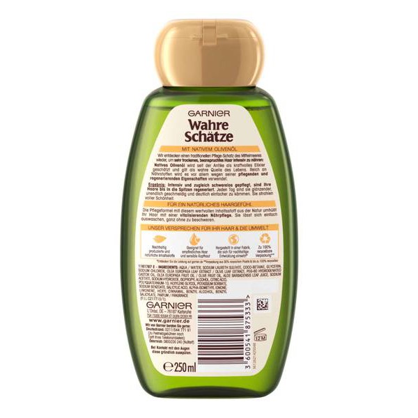 (HÀNG ĐỨC) Dầu Gội Garnier Wahre Schatze Mythische Olive Cho Tóc Khô & Xơ, 300 ml