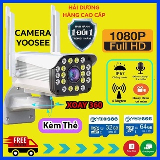 Camera yoosee ⚠️ freeship⚠️ ngoài trời 4 râu, 20 đèn,xoay ,đàm thoại 2 chiều - camera yoosee ban đêm có màu |bh 1 đổi 1