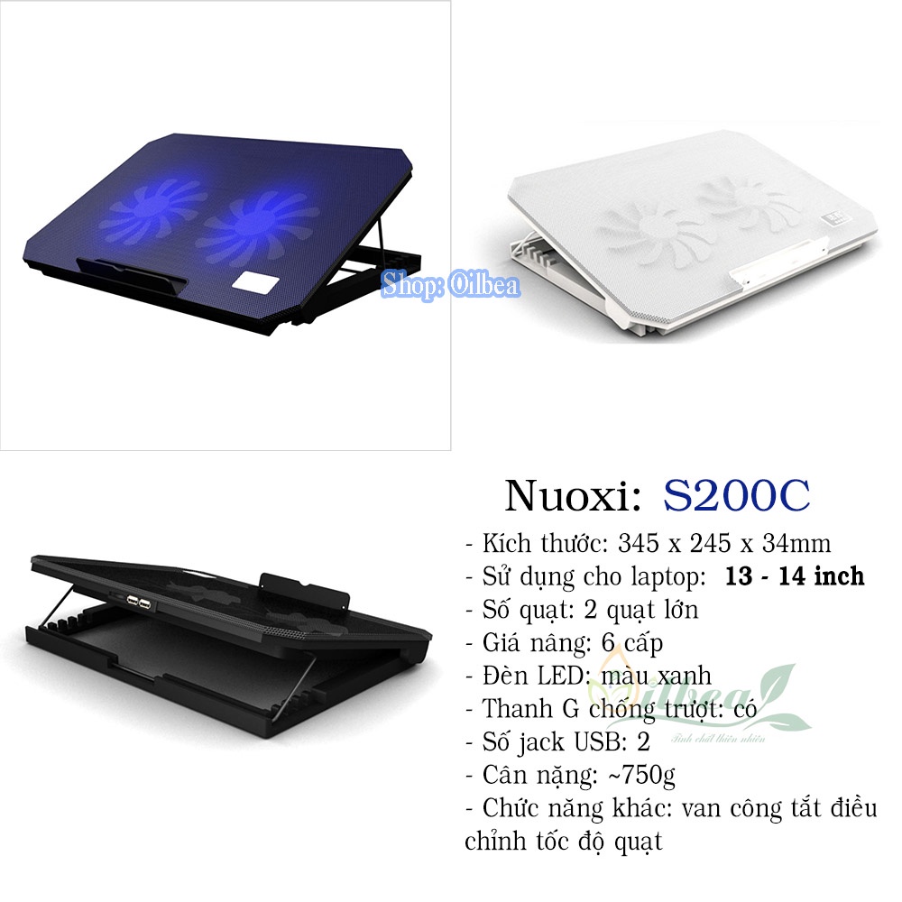 Đế Tản Nhiệt Laptop Cao Cấp Nuoxi Quạt Mạnh Chạy Êm Tích Hợp Thêm Cổng USB